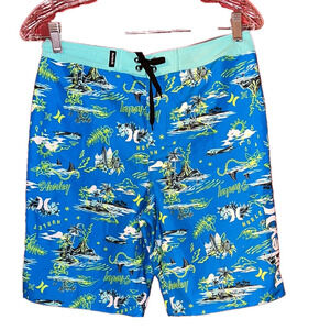 Hurley Blue Tropical Print Board Shorts Size 16